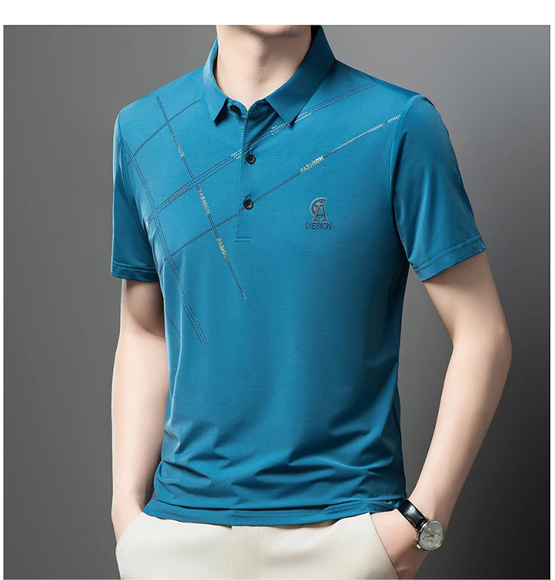 Luxury High Quality Ice Silk ventilate Short Sleeve polo shirt Men's Top Summer Brand Embroidery Casual Business Paul T-shirt