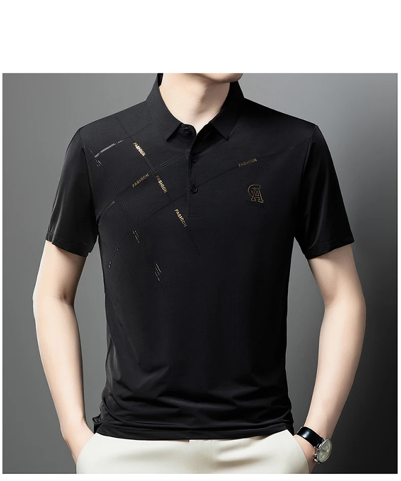 Luxury High Quality Ice Silk ventilate Short Sleeve polo shirt Men's Top Summer Brand Embroidery Casual Business Paul T-shirt