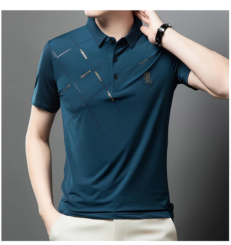 Luxury High Quality Ice Silk ventilate Short Sleeve polo shirt Men's Top Summer Brand Embroidery Casual Business Paul T-shirt