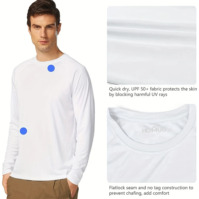 UV Men's Sun Protection Long Sleeve Summer UPF50+ Performance Quick Dry Men T-shirts Breathable Hiking Workout Pullover Tops