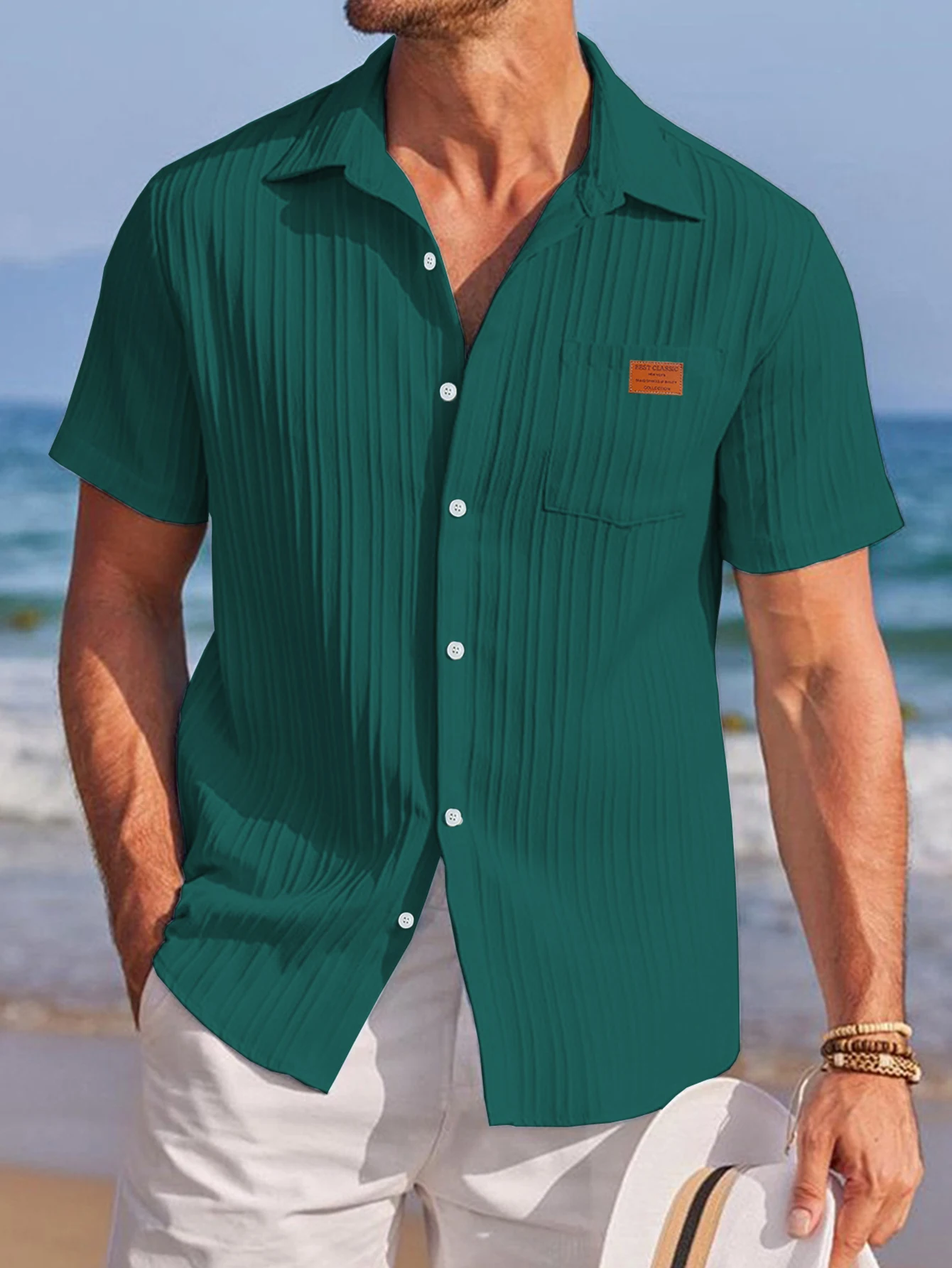 Men's Solid Textured Short Sleeve Shirt Loose Casual Comfy Top for Summer Men's Clothes for Daily Wear