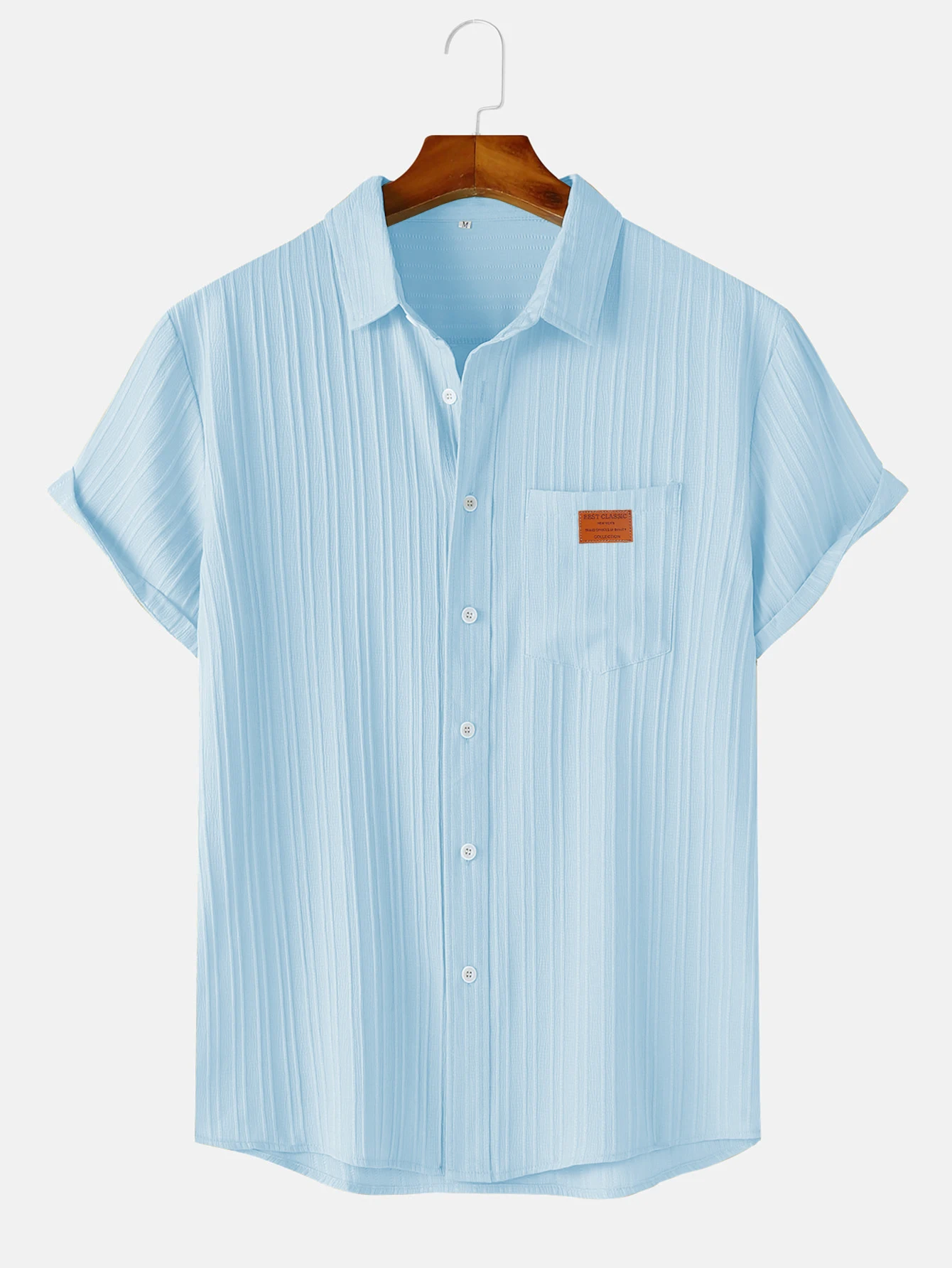 Men's Solid Textured Short Sleeve Shirt Loose Casual Comfy Top for Summer Men's Clothes for Daily Wear
