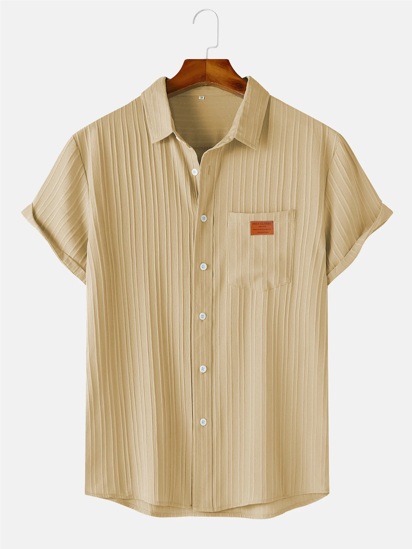Men's Solid Textured Short Sleeve Shirt Loose Casual Comfy Top for Summer Men's Clothes for Daily Wear