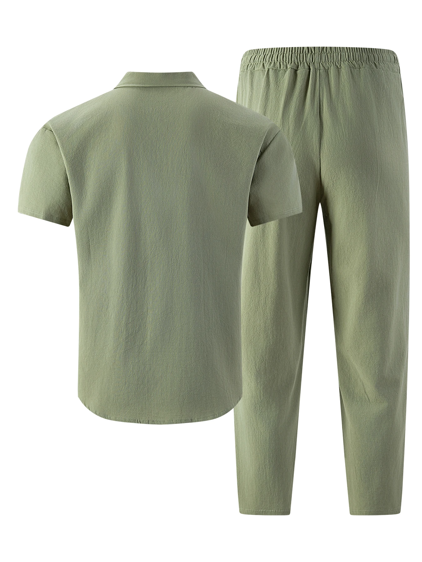2026 Men's Casual Linen Textured Short Sleeve Shirt & Pants 2 Piece Set Streetwear Outfit