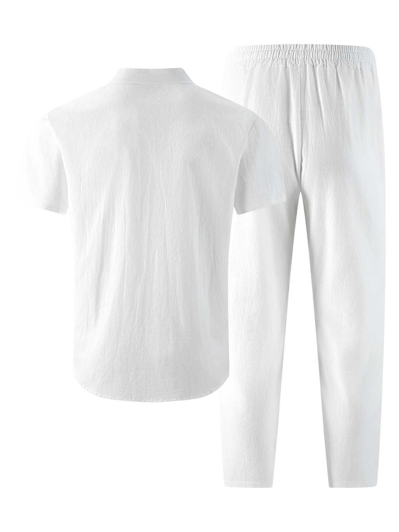 2026 Men's Casual Linen Textured Short Sleeve Shirt & Pants 2 Piece Set Streetwear Outfit