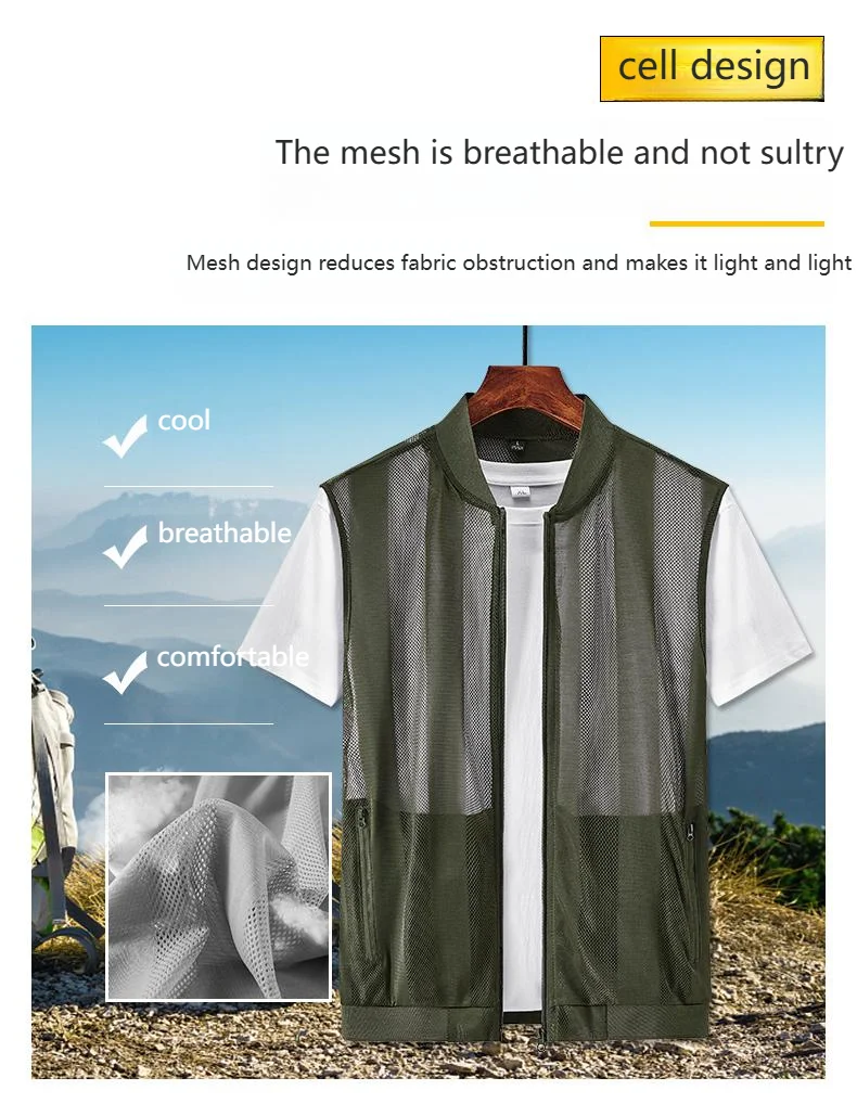 New Summer Men Mesh Hollow Waistcoat Breathable Outdoor Sports Coat High-Quality Design Leisure Vest Men's Biker Vests Size 5XL