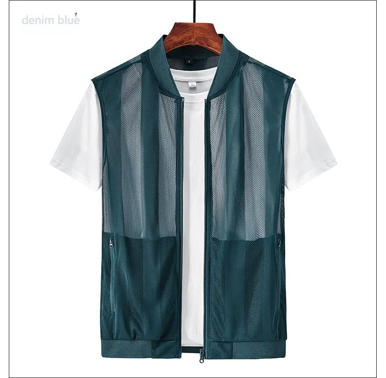 New Summer Men Mesh Hollow Waistcoat Breathable Outdoor Sports Coat High-Quality Design Leisure Vest Men's Biker Vests Size 5XL