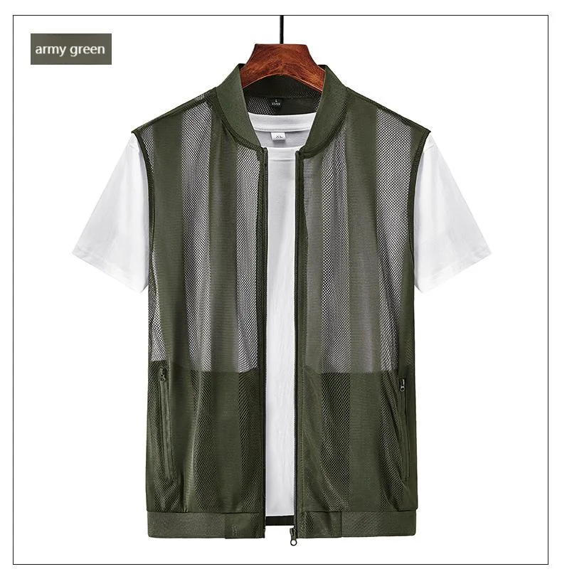 New Summer Men Mesh Hollow Waistcoat Breathable Outdoor Sports Coat High-Quality Design Leisure Vest Men's Biker Vests Size 5XL