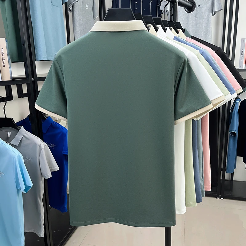 Designer brand silk cotton short sleeve polo shirt summer new Korean casual men's T-shirt fashion embossed soft breathable top