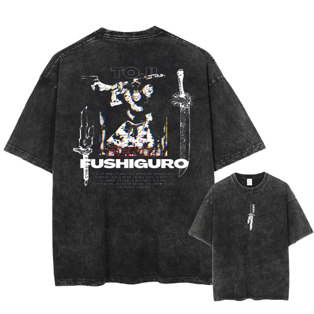 2026 Anime Jujutsu Kaisen Fushiguro Toji Printed T-shirt Men's and Women's Washed T-shirt High Quality Vintage T-shirt Tops