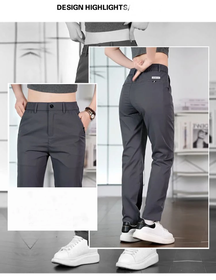 2026 Men's Ice Silk Straight Leg Thin Breathable Casual Pants Summer Business Long Trousers Fashionable Versatile Lightweight