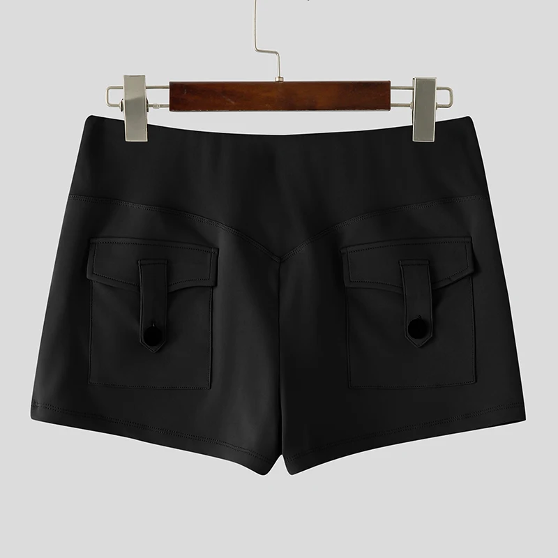 INCERUN Men's Shorts Solid Color Elastic Waist Joggers Men Bottoms Streetwear Summer Pockets 2026 Fashion Casual Shorts For Man