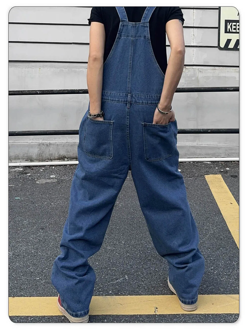 Overalls for Men Denim Suspenders Simple Baggy Jeans Men's Street Casual Solid Mid Waist Loose Washed Jumpsuits Length Tracksuit