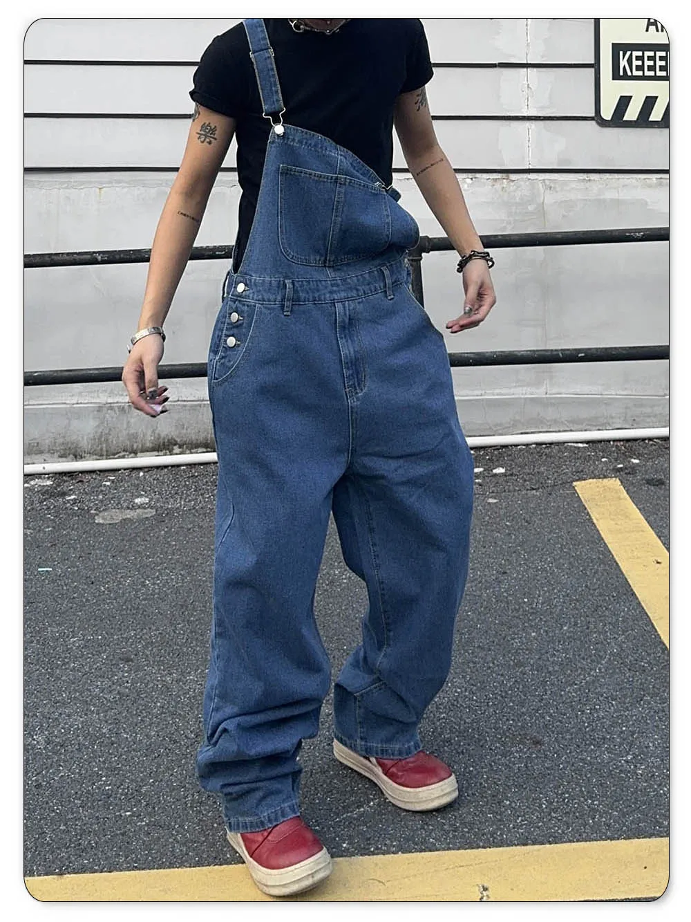 Overalls for Men Denim Suspenders Simple Baggy Jeans Men's Street Casual Solid Mid Waist Loose Washed Jumpsuits Length Tracksuit