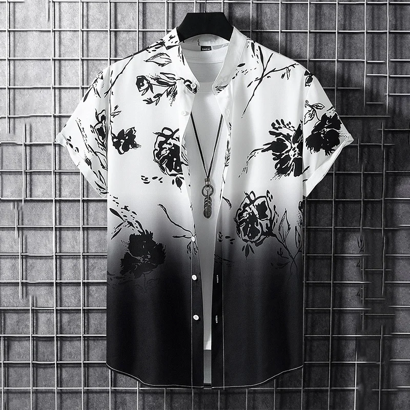 Summer Flower Graffiti 3D Print Men's Street Fashion Shirt - Suitable for Both Men and Women - Hawaiian Shirt Short-Sleeved Top