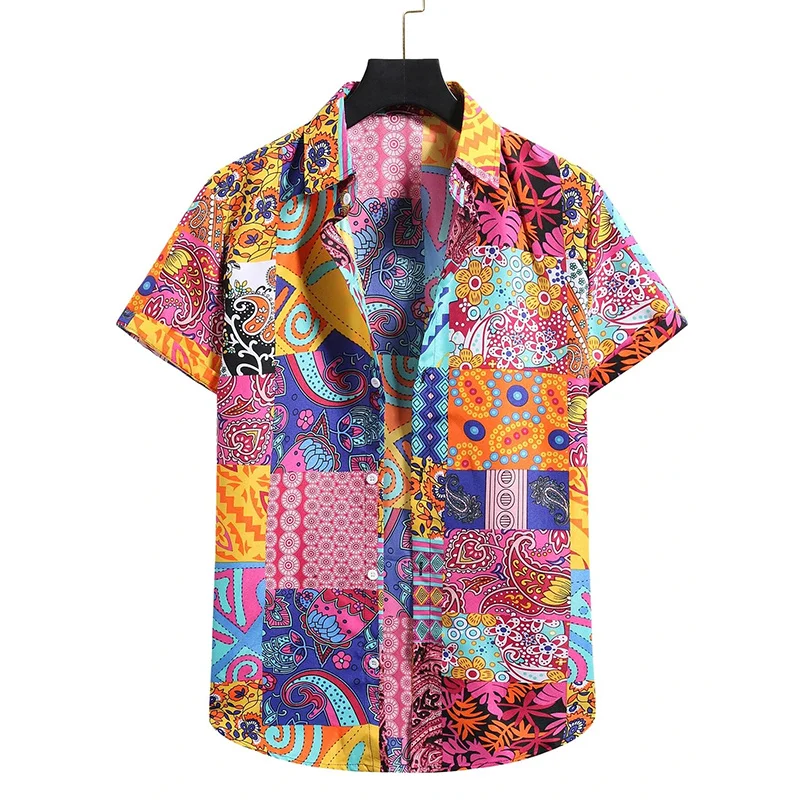 Summer Flower Graffiti 3D Print Men's Street Fashion Shirt - Suitable for Both Men and Women - Hawaiian Shirt Short-Sleeved Top
