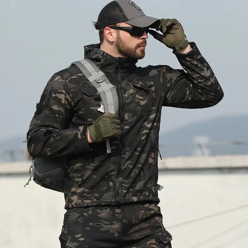 New Autumn WinterTactical Jackets Men Military Soft Shell Waterproof Windproof Hooded Jacket Outdoor Functional Multi-pockets