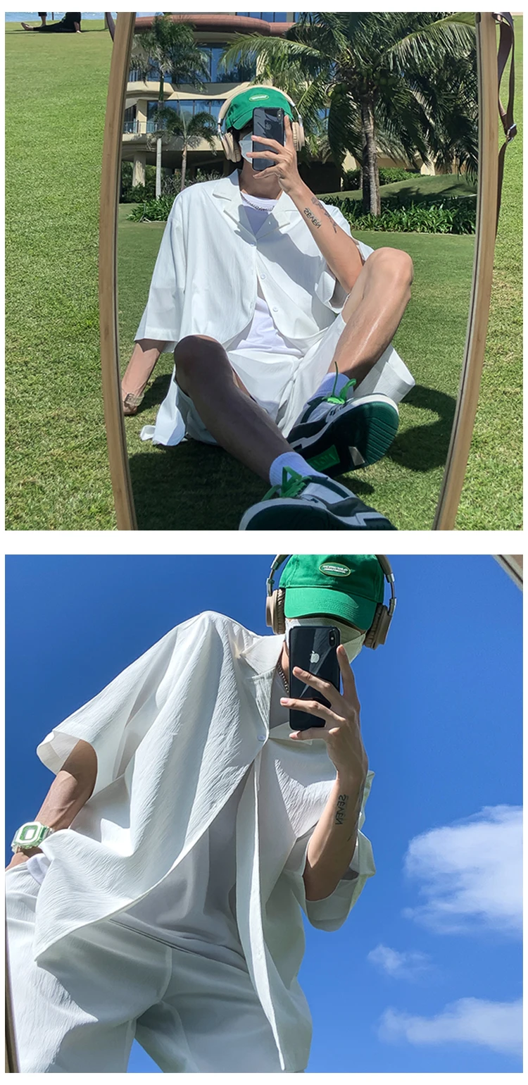 2Pieces(Shirts+Shorts)Men Sets Plus Size 5XL-M Summer Loose Short Sleeve Shirt and Knee Length Shorts Men's Sets Casual Clothing