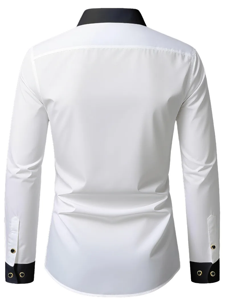 FGKKS Men Shirts Brand Fashion Printed Smart Casual Business Long Sleeve Patchwork Micro Elastic Male Dress White Shirt