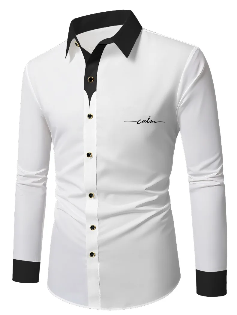 FGKKS Men Shirts Brand Fashion Printed Smart Casual Business Long Sleeve Patchwork Micro Elastic Male Dress White Shirt