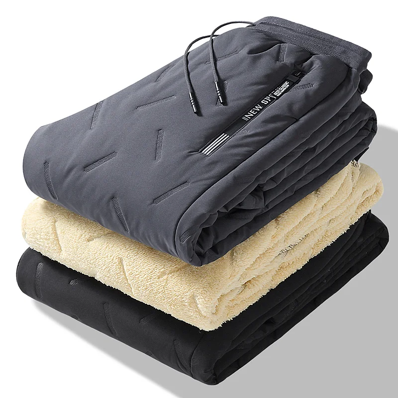 Winter Sweatwear Men Plush Thick Fleece Sweatpant Lambswool Thermal Trousers Casual Pants Waterproof Windproof Warm Cotton Pants