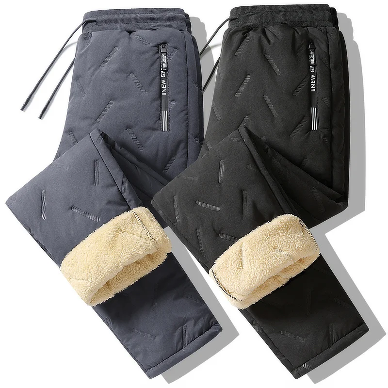 Winter Sweatwear Men Plush Thick Fleece Sweatpant Lambswool Thermal Trousers Casual Pants Waterproof Windproof Warm Cotton Pants