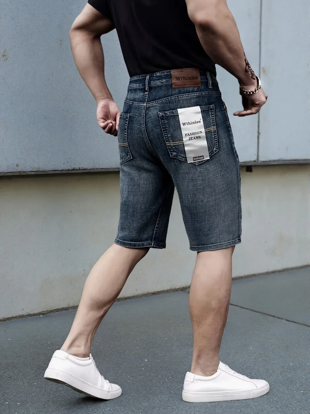 Wthinlee New Business Men's Jeans Casual Straight Stretch Fashion Classic Blue Black Men's Summer Denim Shorts Knee-Length
