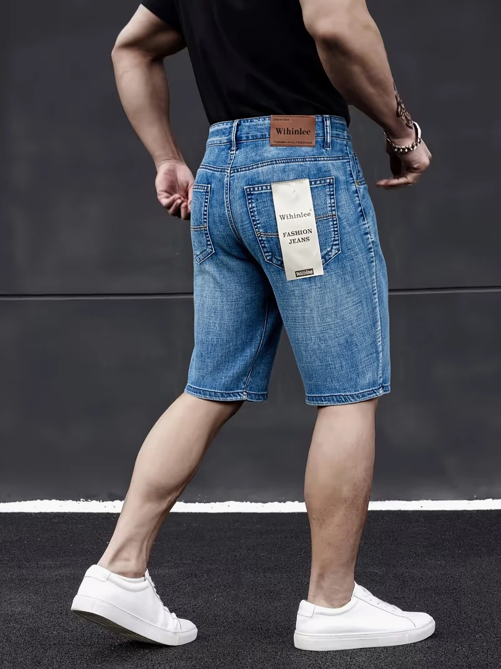 Wthinlee New Business Men's Jeans Casual Straight Stretch Fashion Classic Blue Black Men's Summer Denim Shorts Knee-Length