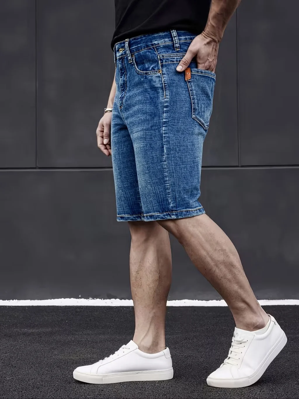 Wthinlee New Business Men's Jeans Casual Straight Stretch Fashion Classic Blue Black Men's Summer Denim Shorts Knee-Length
