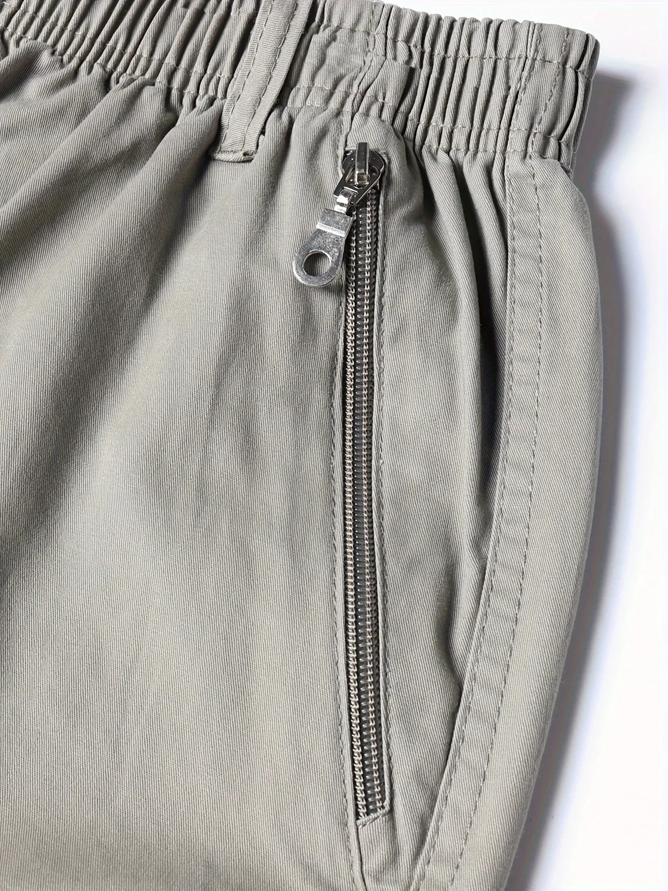 Cotton Cargo Shorts Men's Lightweight Breathable Solid Color Drawstring Waist with Zipper Pockets Casual Summer Short Pants