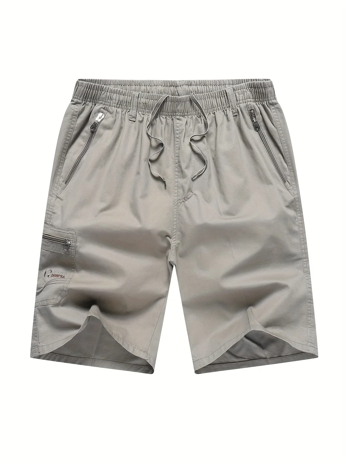 Cotton Cargo Shorts Men's Lightweight Breathable Solid Color Drawstring Waist with Zipper Pockets Casual Summer Short Pants