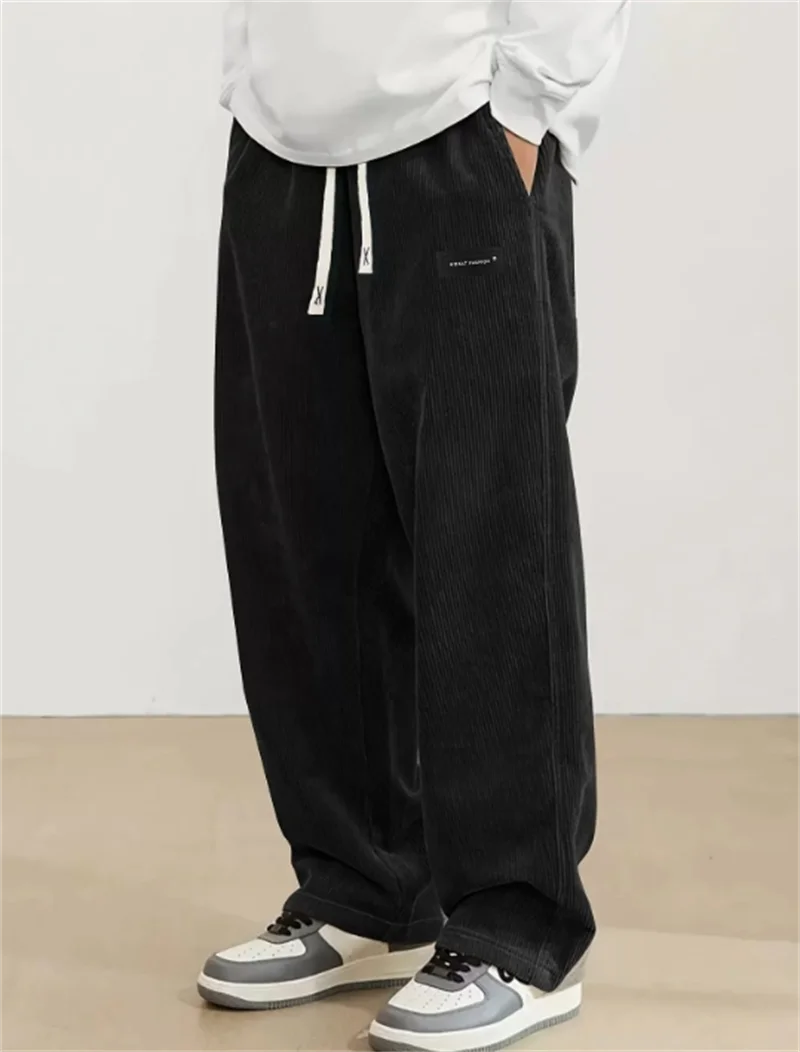 2026 Spring Autumn Men Casual Loose Drawstring Pants Fashion Sweatpants Solid-Color Corduroy Trousers Jogger Training Men Pants