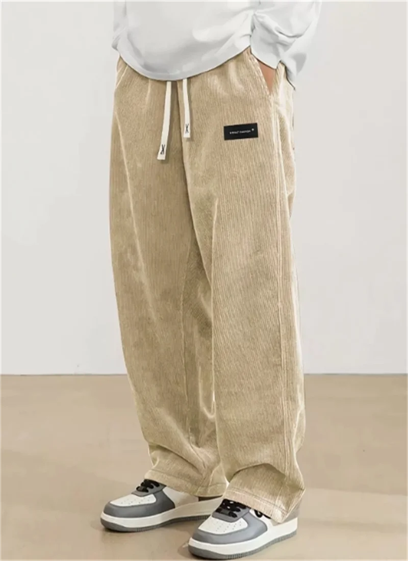 2026 Spring Autumn Men Casual Loose Drawstring Pants Fashion Sweatpants Solid-Color Corduroy Trousers Jogger Training Men Pants