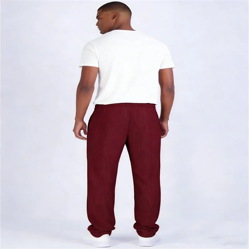 2026 Spring Autumn Men Casual Loose Drawstring Pants Fashion Sweatpants Solid-Color Corduroy Trousers Jogger Training Men Pants