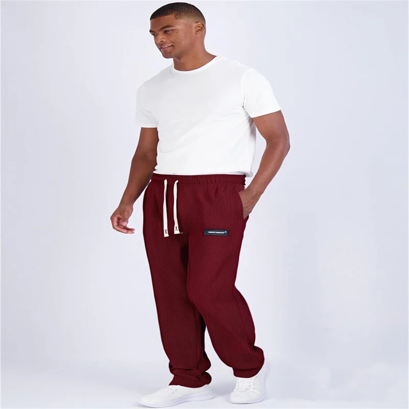 2026 Spring Autumn Men Casual Loose Drawstring Pants Fashion Sweatpants Solid-Color Corduroy Trousers Jogger Training Men Pants