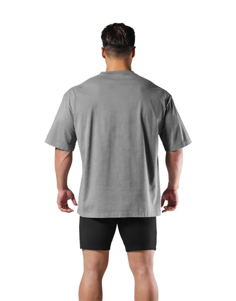 LYFT Washed Classical LOGO 230GSM Cotton Vintage BIG T-SHIRT Men's Oversized Muscle Sports Fitness Tee Tops Gym Training Shirts