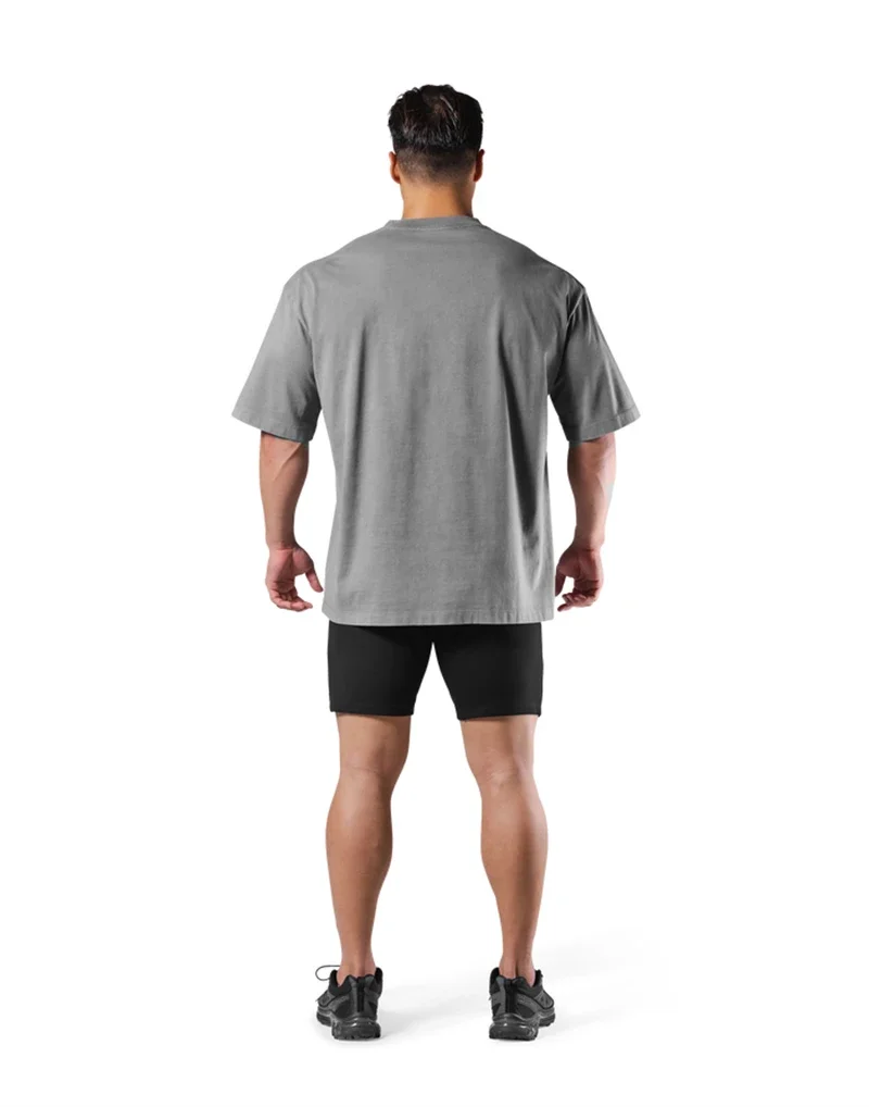 LYFT Washed Classical LOGO 230GSM Cotton Vintage BIG T-SHIRT Men's Oversized Muscle Sports Fitness Tee Tops Gym Training Shirts