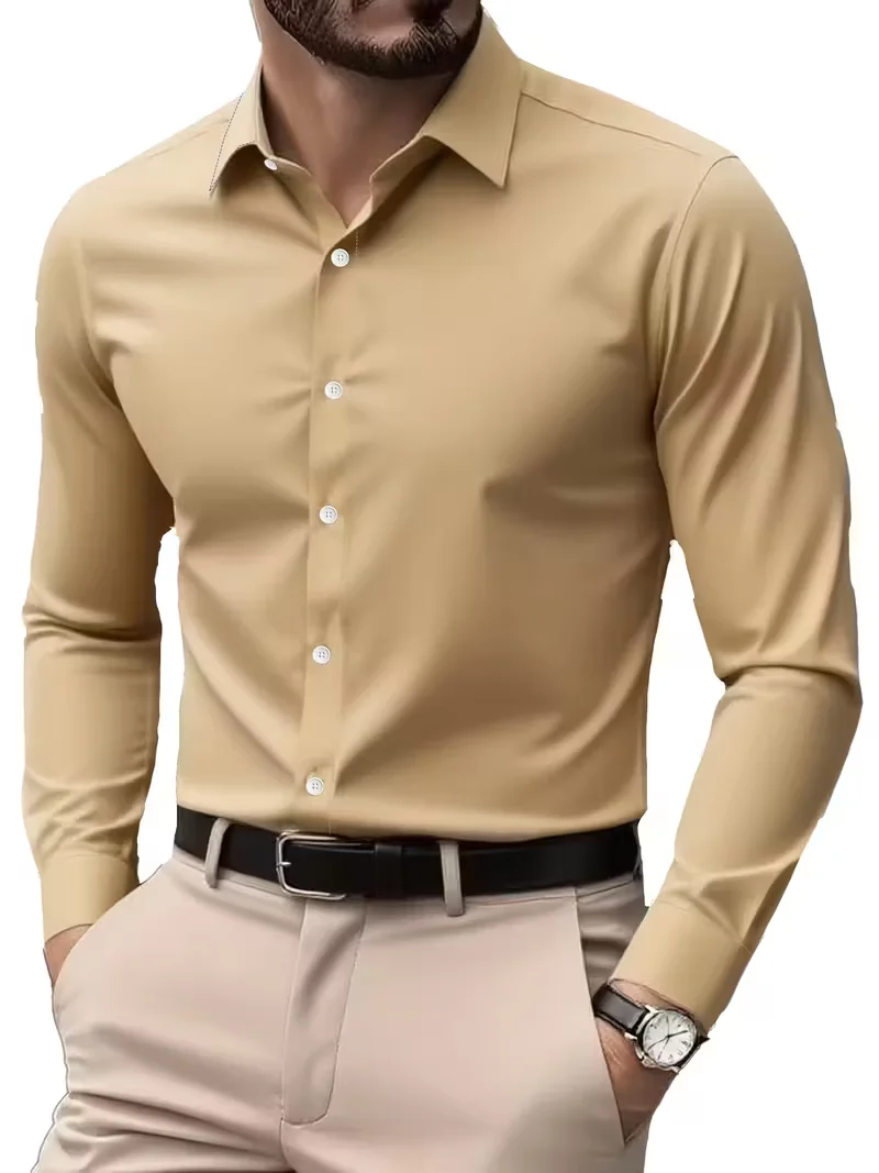 Autumn  Winter New Men's Long-Sleeve Shirt Business Formal Wear Breathable Lightweight Long-Sleeved Top for Daily Work