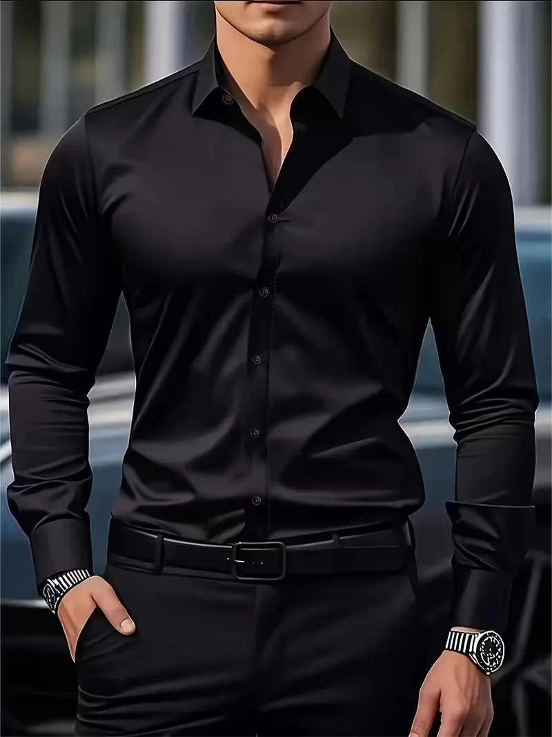Autumn  Winter New Men's Long-Sleeve Shirt Business Formal Wear Breathable Lightweight Long-Sleeved Top for Daily Work