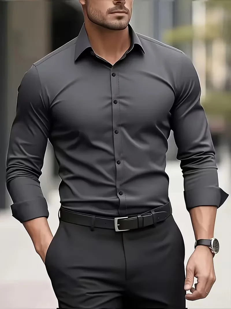 Autumn  Winter New Men's Long-Sleeve Shirt Business Formal Wear Breathable Lightweight Long-Sleeved Top for Daily Work