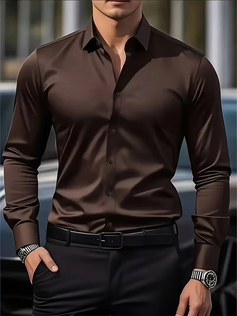 Autumn  Winter New Men's Long-Sleeve Shirt Business Formal Wear Breathable Lightweight Long-Sleeved Top for Daily Work