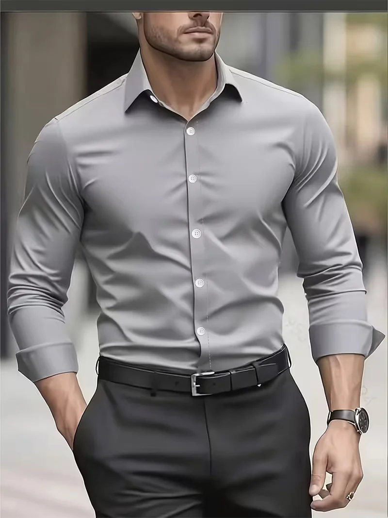 Autumn  Winter New Men's Long-Sleeve Shirt Business Formal Wear Breathable Lightweight Long-Sleeved Top for Daily Work