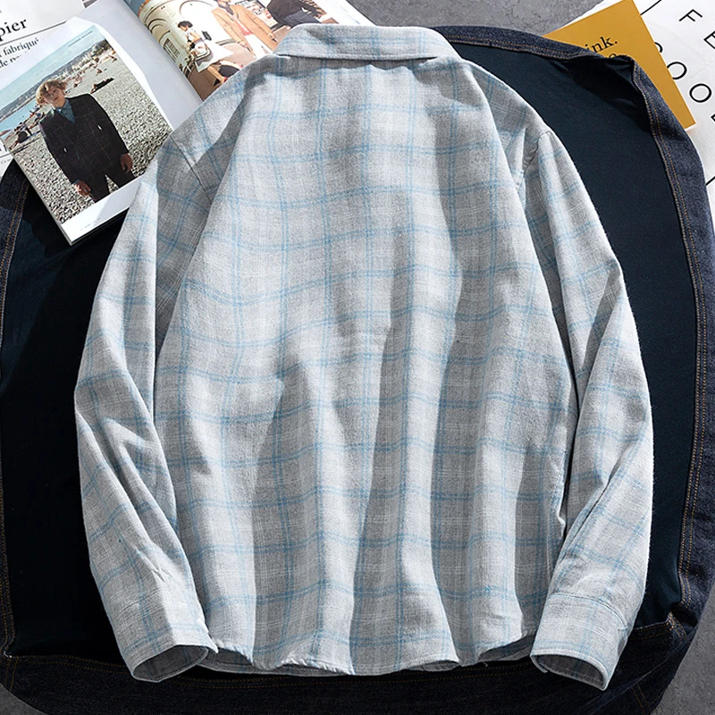 Men's Casual Plaid Shirts Autumn Fashion Long-sleeved T-shirts Korean Loose High Street Shirt Outwear Young Adults Spring Top