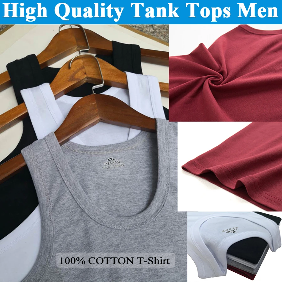 Tank Tops Men New 100% Cotton Solid Vest Mens Slim Casual Breathable Sleeveless Tops Gym Running Undershirt Male Gift Hot Sale
