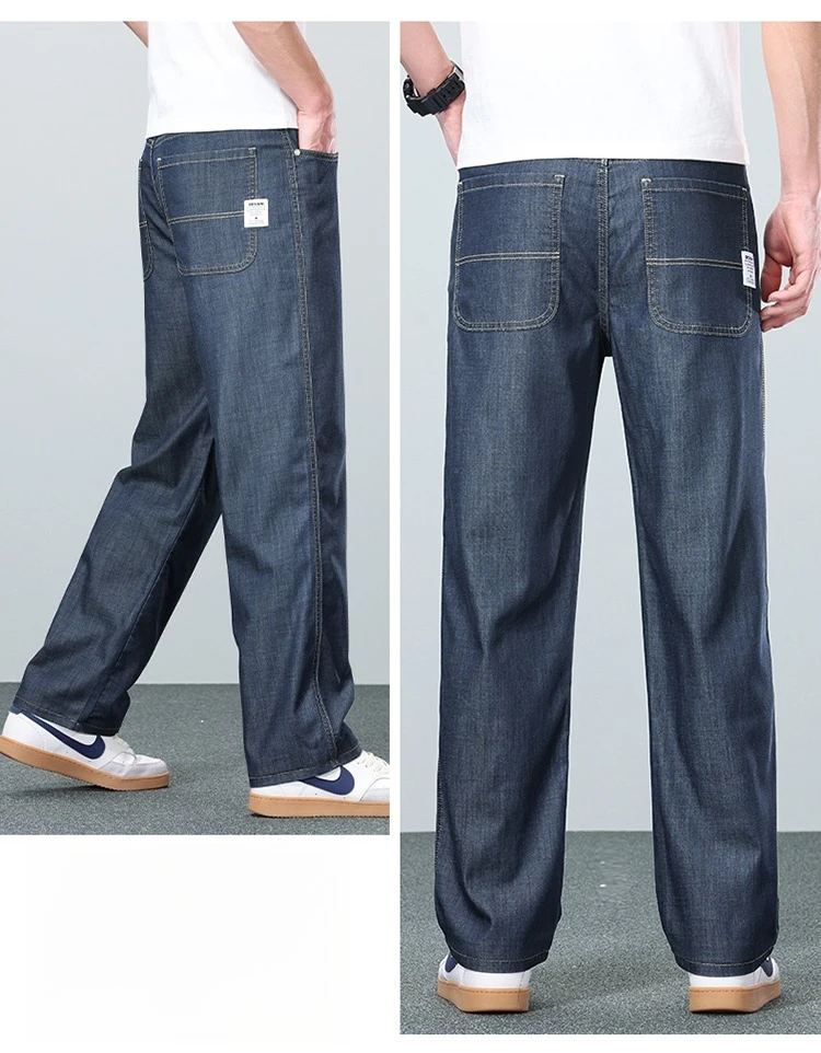High Quality New Summer Lyocell Fabric Stretch Jeans Business Loose Straight Casual Trousers Fashion Pants Plus Size 28-35 40