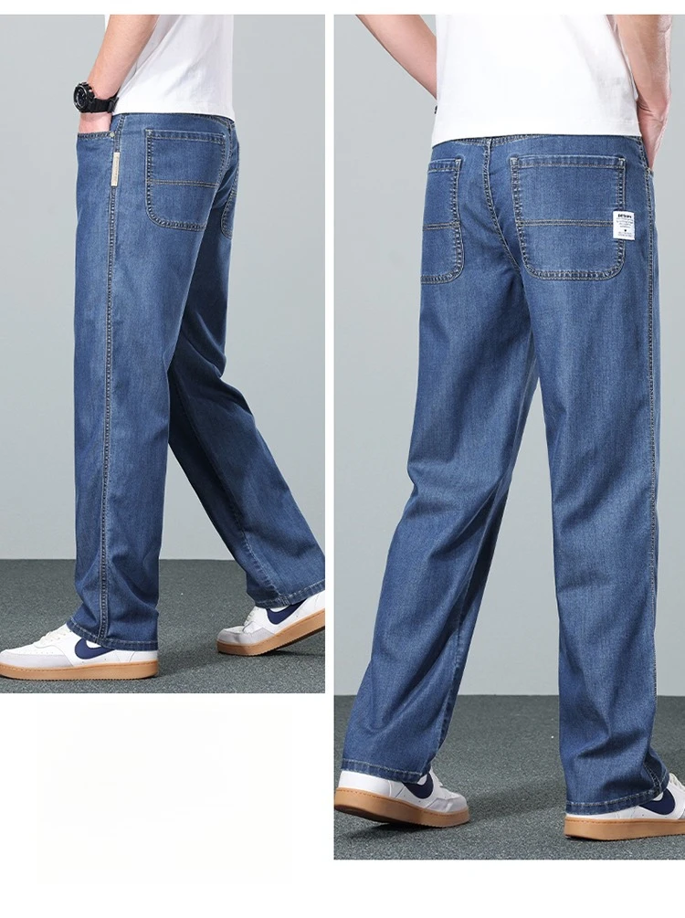 High Quality New Summer Lyocell Fabric Stretch Jeans Business Loose Straight Casual Trousers Fashion Pants Plus Size 28-35 40