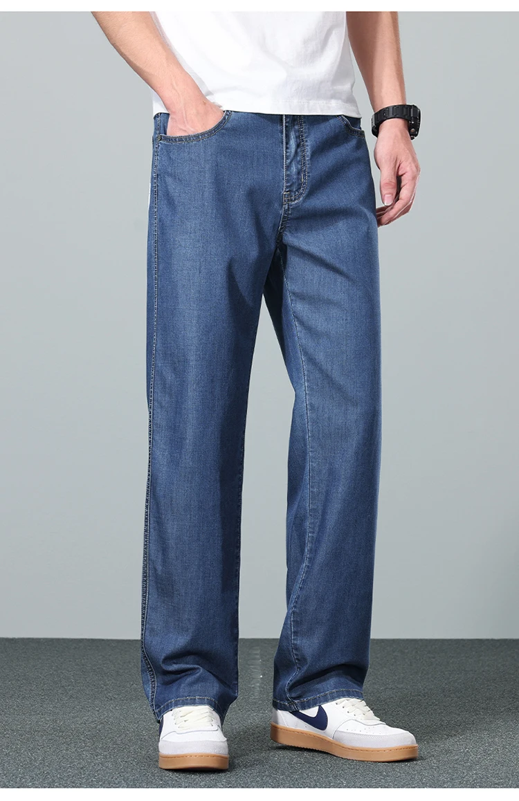 High Quality New Summer Lyocell Fabric Stretch Jeans Business Loose Straight Casual Trousers Fashion Pants Plus Size 28-35 40