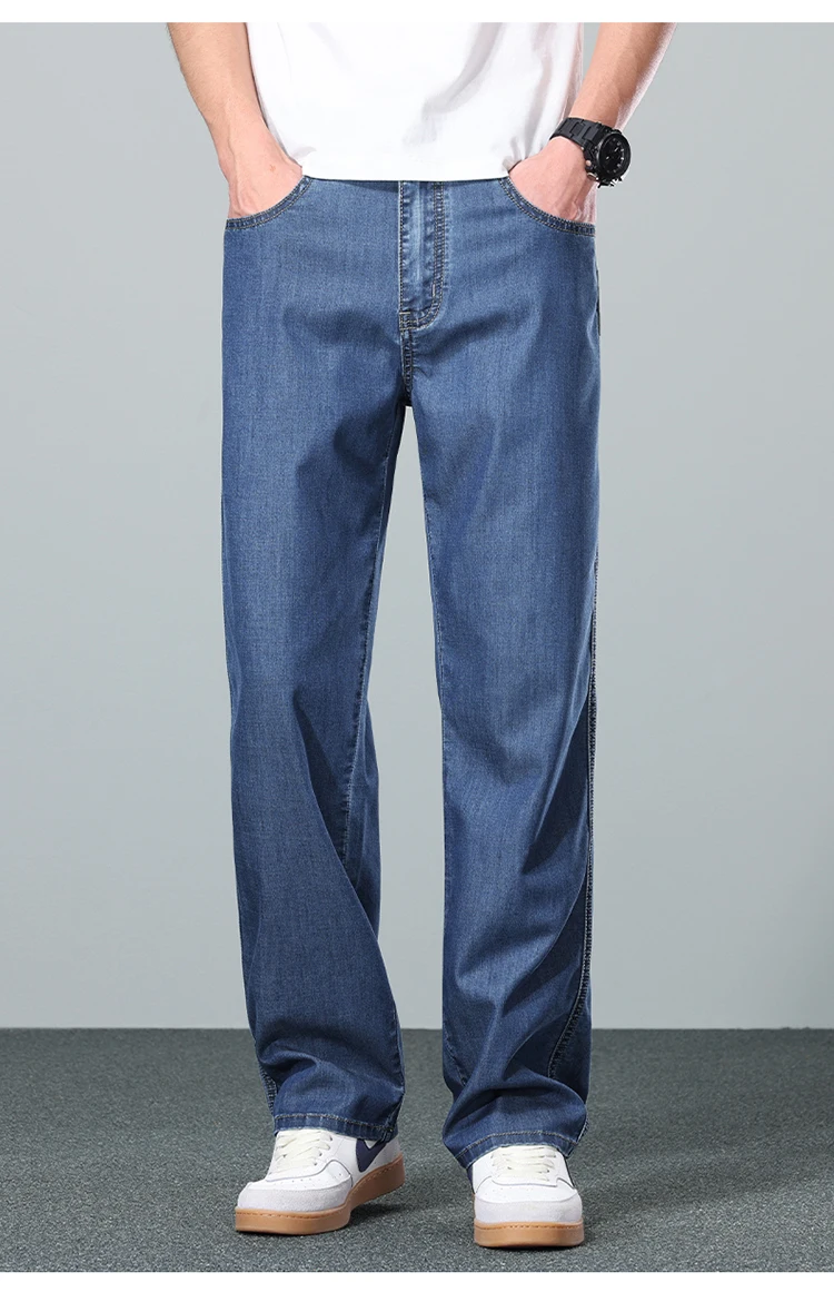 High Quality New Summer Lyocell Fabric Stretch Jeans Business Loose Straight Casual Trousers Fashion Pants Plus Size 28-35 40