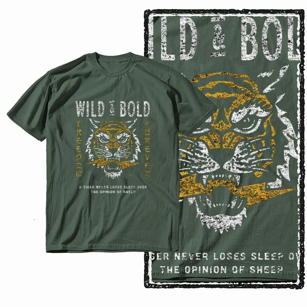 G41 Army Green Vintage 100% Cotton Tiger Printed Men's T-shirt | Streetwear Big Size Cool O-neck men's Tee Tshirt