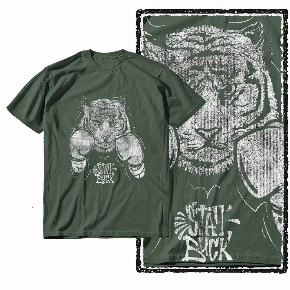 G41 Army Green Vintage 100% Cotton Tiger Printed Men's T-shirt | Streetwear Big Size Cool O-neck men's Tee Tshirt